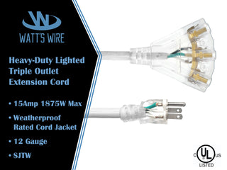  Triple outlet white heavy duty molded extension cord ends