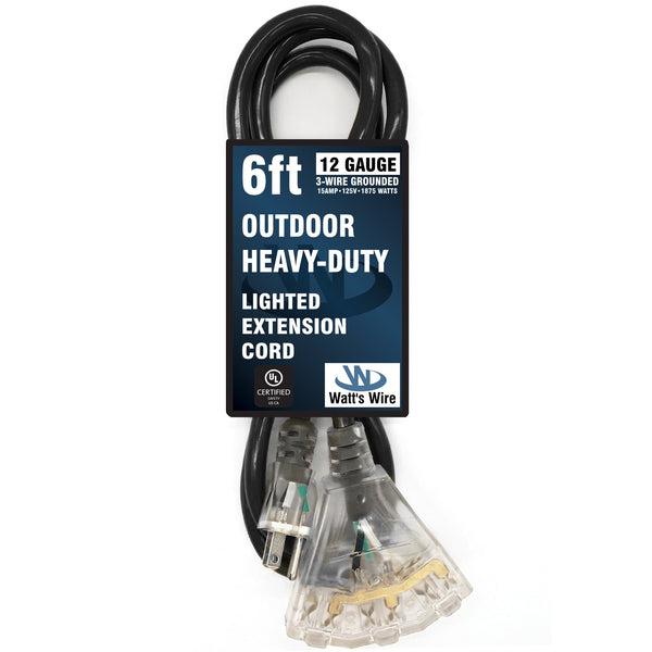 Watt's Wire 12 gauge heavy duty extension cord, black 6 outdoor extension cord